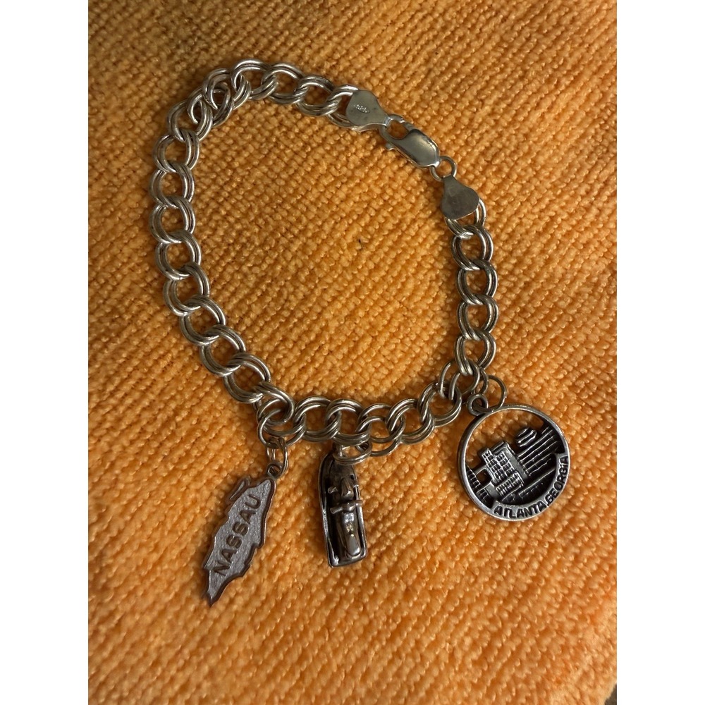 Italy 925 Sterling Silver Charm Bracelet Nassau Cruise Atlanta 7in 19.6g
